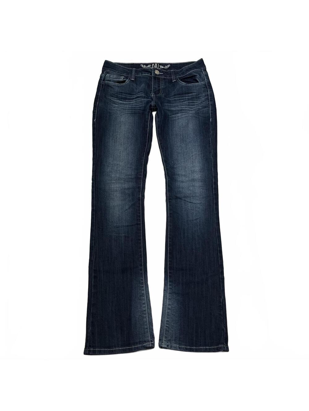 Y2K NV Sz 9 Dark Blue Low Rise Slim Bootcut Jeans Faded Wash And Pleats  Grunge